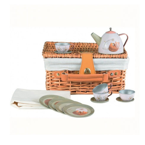 EGMONT TOYS - Tin Tea Set in a Wicker Picnic Basket - Forest